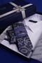 Dark Blue Shawl Patterned White Dobby Tie Set - Gift Boxed