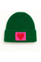 Green Wool Beanie Red And Pink Heart Punch Detail Hat - 2