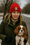 red wool beret dog punch beret animal print
