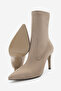 Women's Pointed Toe Zipperless Stretch Suede Heeled Boots Pesina Mink - 7