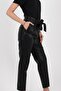 Blue Women's Genuine Leather High Waist Tapered Leather Trousers Black - 4