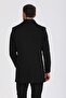 Men's Black Slim Fit Shirt Collar Melton Coat - 7