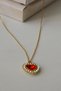 Red Heart Stone Women's Necklace with Gold Color Steel Chain - 7