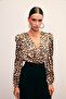 Double-Breasted Leopard Print Bodysuit Blouse - Black-Brown - 5