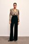 Double-Breasted Leopard Print Bodysuit Blouse - Black-Brown - 4