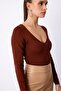 V-Neck Crop Knitwear - Brown - 5