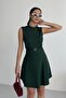 Crew Neck Belt Accessory Emerald Dress - 2