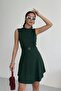 Crew Neck Belt Accessory Emerald Dress - 3