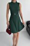 Crew Neck Belt Accessory Emerald Dress - 6