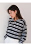 Una Fiaba - Gray Striped Women's Three-Button Shirt Collar Knit Sweater - 5