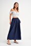 4612 Women's Pleated Loose Skirt with Side Pockets Navy Blue