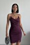Thin Strap Draped Evening Dress Engagement Wedding Graduation Dress Purple - 2