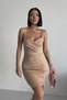 Thin Strap Draped Evening Dress Engagement Wedding Graduation Dress Beige - 4