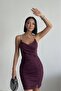 Thin Strap Draped Evening Dress Engagement Wedding Graduation Dress Purple - 3
