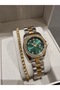 New Model Dk - Yellow Bicolor Steel Bracelet Green Dial Women's Wrist Watch+Gift Bracelet - 3