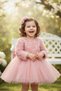 GIRL BABY DRESS, ROSE PATTERN, DARK PINK, SNAP BUTTON BOW, ELEGANT SPECIAL OCCASION DRESS, AGES 0-5, 100% COTTON. - 7