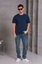 Unisex Slim Fit Slim Fit 100% Cotton Soft Textured Navy Blue Crew Neck T-Shirt - 5