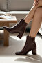 Women's Burgundy Genuine Leather Size 36-41 Thick Heel Ankle Boots