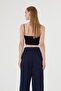 Women's Navy Blue Pleated Detail Palazzo Pants - 4