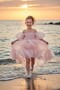 Flared Madonna Collar Fluffy Chiffon Luxury Powder Children Evening Dress Aby218