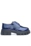 Navy Blue Patent Leather Lace-Up Girls' Oxford School Shoes - 4