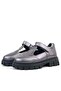 Genuine Leather Platinum Black Sole Velcro Girls' School Shoes - 5