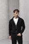 Coppola Brioche Knit Polo Neck Pocketed Zip-Up Relaxed Fit Men's Knit Cardigan - Black - 5