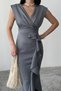 Women's Gray Scuba Diver Fabric Double Breasted Neckline Skirt Flounce Evening Dress Graduation Wedding Dress - 7