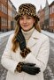 Black Leopard Detailed Leather Women's Gloves