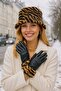 Black Zebra Detailed Leather Women's Gloves