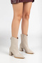 Women's Beige Back Zipper Pointed Toe Metal Detailed Heeled Boots