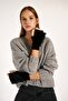Black Cut-Out Plush Women's Gloves - 3