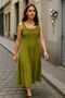 Women's Clothing Green Color Ruched Detail Strap Long Casual Comfortable Dress - 5