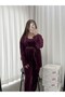 Plum Velvet Women's Pajamas Set with Dressing Gown - 4