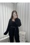 Black Velvet Women's Pajamas Set with Dressing Gown - 3