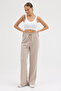 Women's Beige piped 2 Thread Wide Leg Elastic Waist Sweatpants - 6