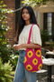 Fuchsia Lined Shoulder Bag with Knitted Sunflower Motif