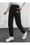 High Waisted Black Jogger Sweatpants with Fleece Inside, Pockets and Print Detail