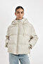 Water Repellent Faux Leather Coat Hooded Fleece Inside Zippered Pocket A0804Ax23Wn