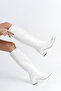 Miss solles women's zipperless white below knee high heeled boots - 2