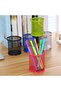 Metal Perforated Pen Holder Mesh Round Pen Holder Box Desktop Wire Pen Holder - Gray - 3