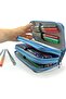 Colorful Cats Pencil Case Organizer Pencil Case Vegan Leather Three Compartment Pen Holder - Blue - 3