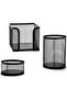 Metal Perforated Mesh Desktop Set of 3 Wire Pen Holders - Pen Holder, Cube Note Holder, Paper Clip Holder - Black