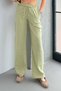Women's Elastic Waist Lace-Up Palazzo Muslin Trousers 3078 Green - 5