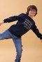 Unisex Children's Crew Neck Sweatshirt with Print Detail and Fleece Inside – Navy Blue - 4