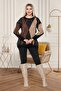 Brown-Black Crew Neck Diamond Pattern Women's Knitwear Sweater