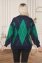 Navy Blue-Green Crew Neck Diamond Pattern Women's Knit Sweater - 4