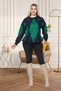 Navy Blue-Green Crew Neck Diamond Pattern Women's Knit Sweater