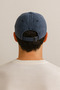 Solid Color Washable Vintage Model Adjustable Unisex Navy Blue Hat from Behind the Model - 5