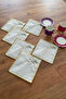 Papatya 6-Piece Special Embroidered Linen Coffee Serving Napkins, Cocktail Napkins, Party Napkins-Gold - 2